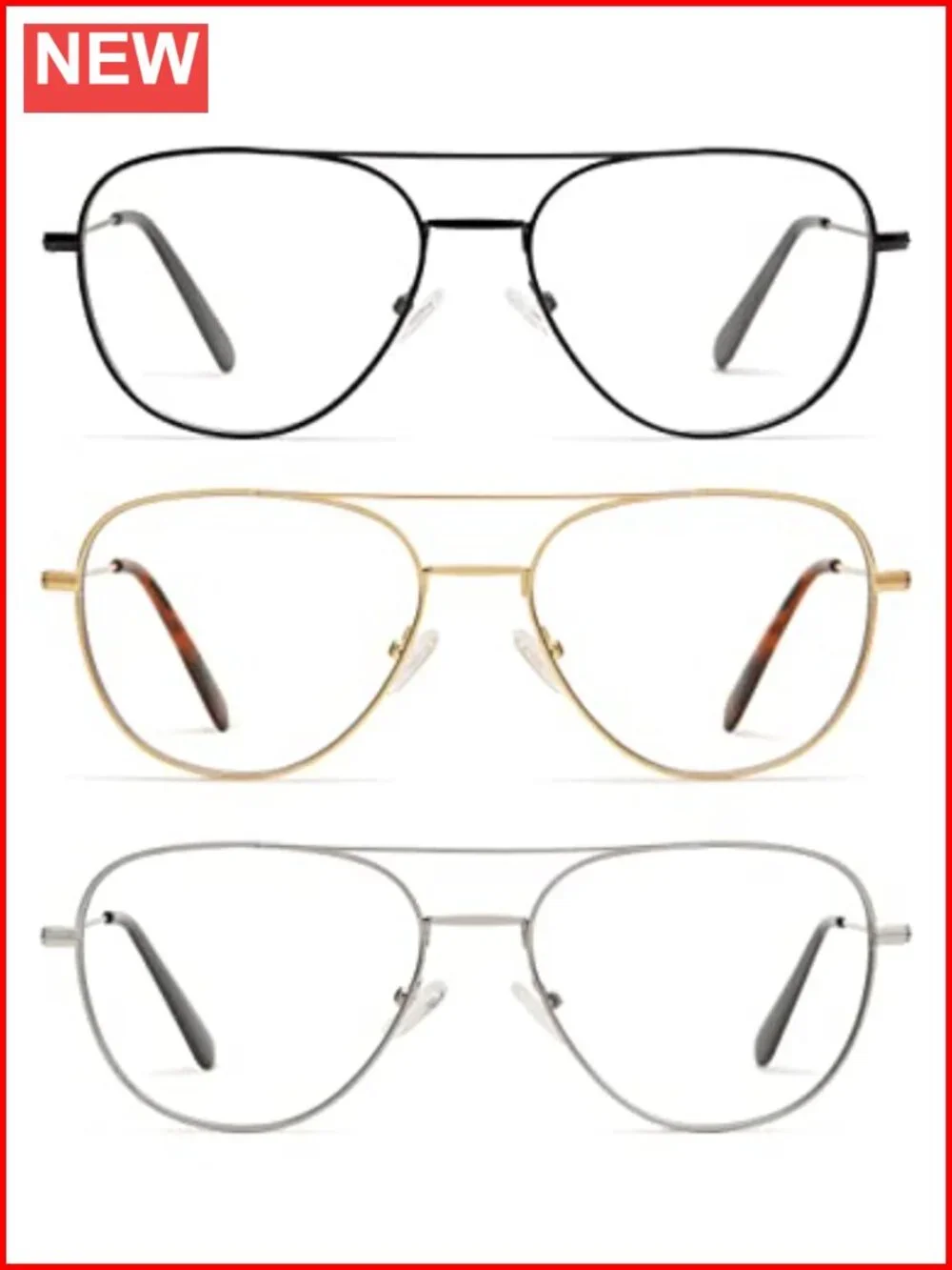 3-Pack Retro Aviator Reading Glasses Blue Light Blocking Computer Readers Metal